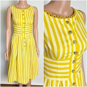 Vintage 1950s Yellow Striped Novelty Beach‎ Sun Dress // Size XXS